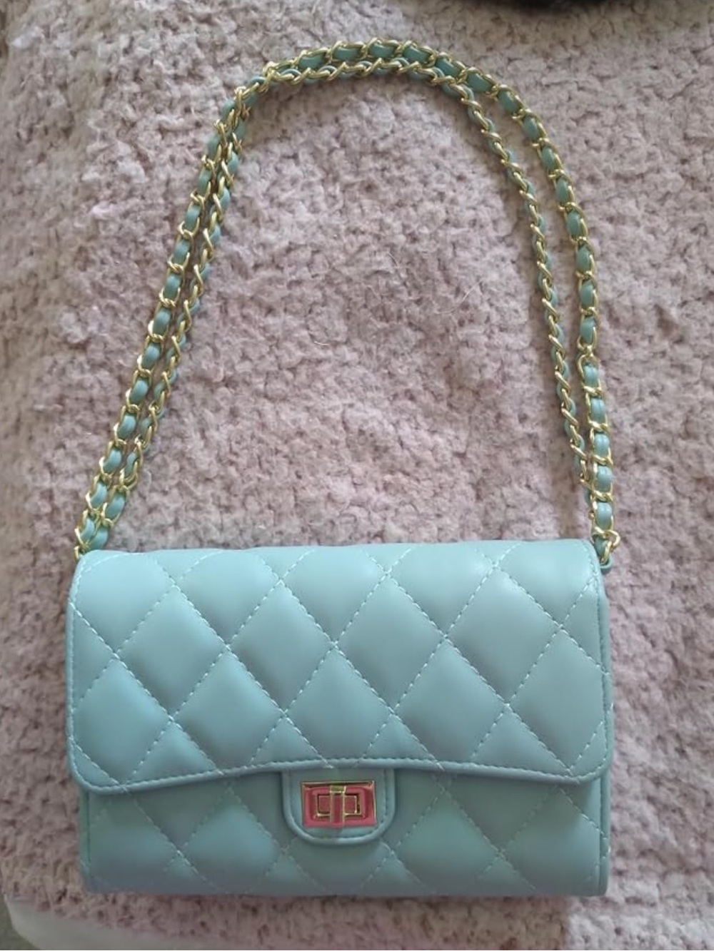 Quilted Light Blue Chain Shoulder Bag